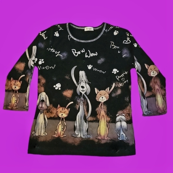 VTG CACTUS Y2k Dog Cat Lover Graphic Top - Picture 1 of 11